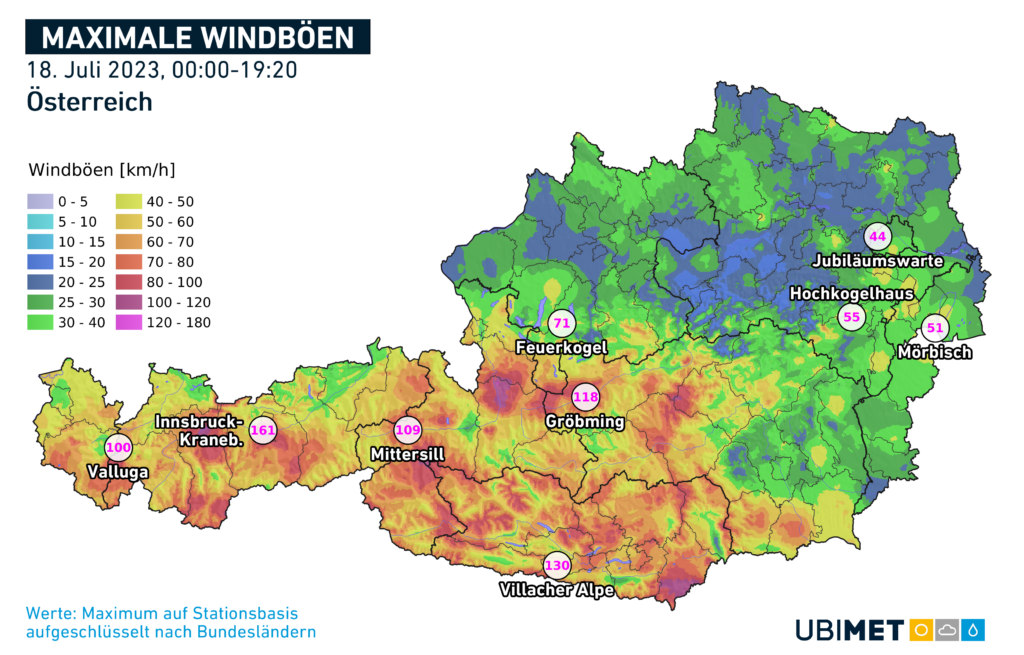 Kräftige Gewitter im Westen und Süden am 18 Juli 2023