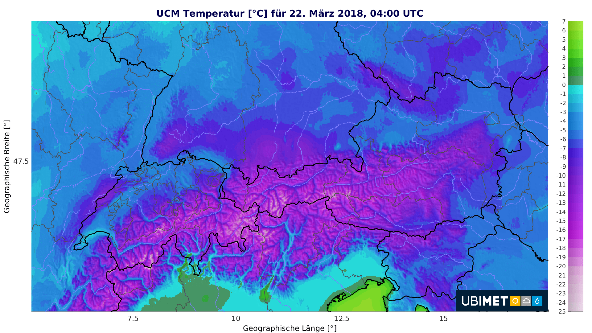 Temperaturprognose für Donnerstagfrüh. © UBIMET