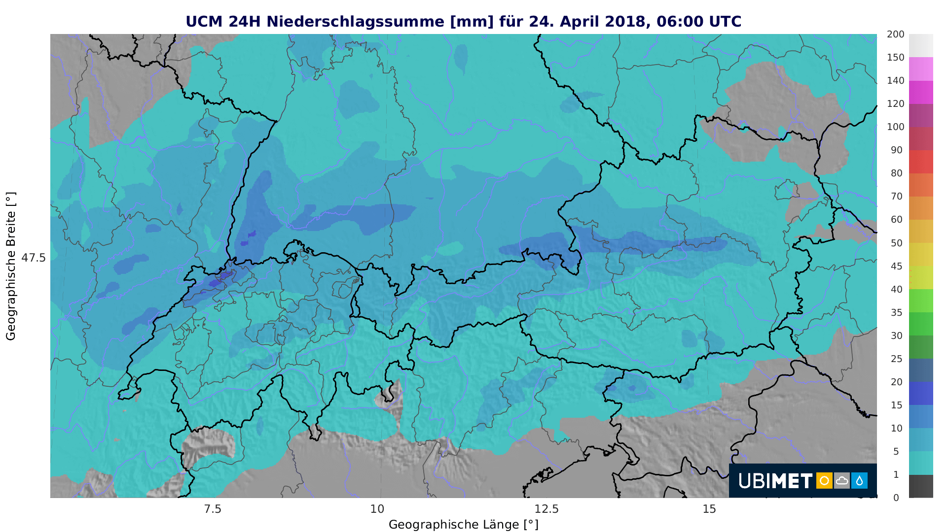 24h-Niederschlagsprognose bis Dienstagmorgen. © UBIMET