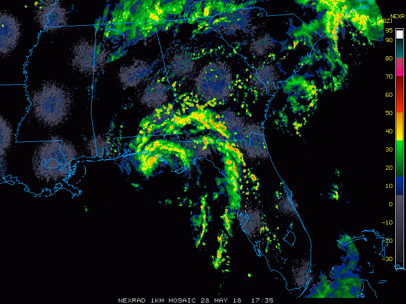 Der Landfall vom tropischen Sturm Aleberto in Florida. © NOAA