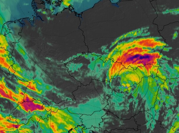 Das Höhentief im IR-Satbild am Samstag um 14 Uhr. © EUMETSAT / UBIMET