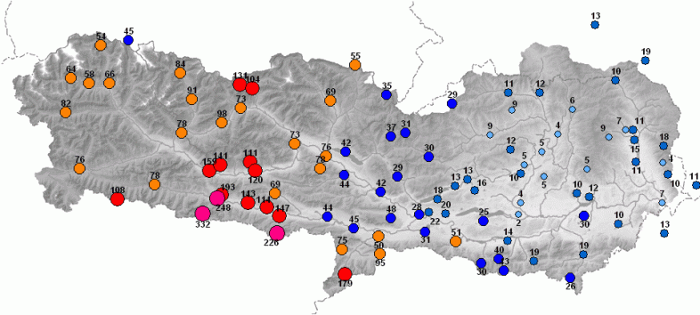 Immense Regenmengen in Kärnten bisher.