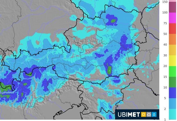 Beosnders im Süden und im östlichen Bergland fällt etwas Schnee