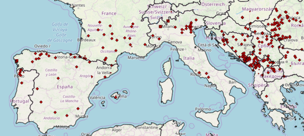 Rote Punkte zeigen aktuelle Brände ©effis.jrc.ec.europa.eu