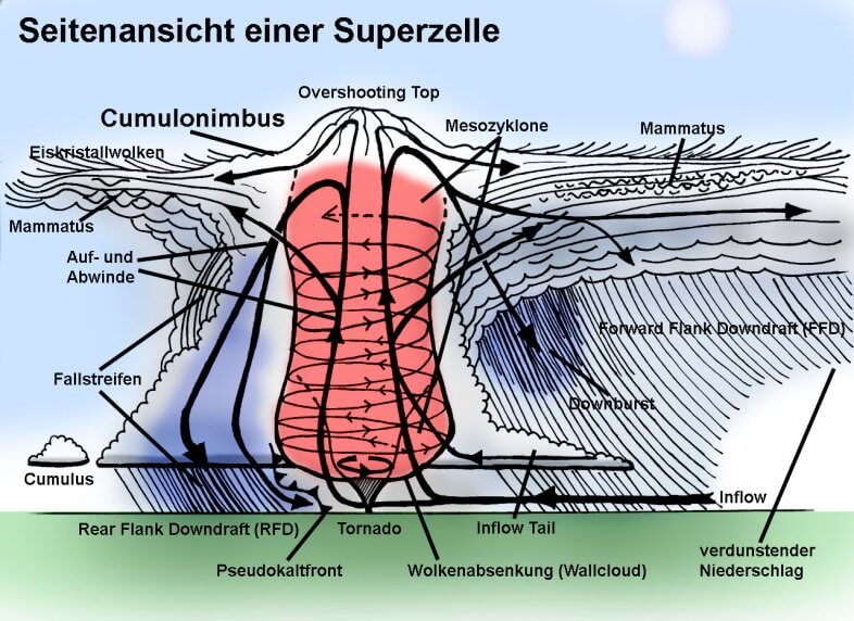 Schematische Seitenansicht einer Superzelle @ https://upload.wikimedia.org