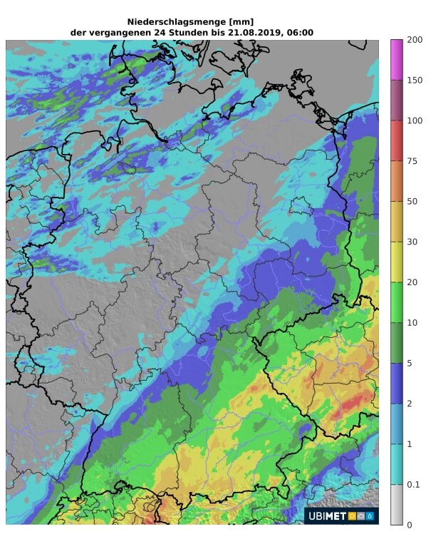 24h-Niederschlagsanalyse bis Mittwochmorgen. © UBIMET