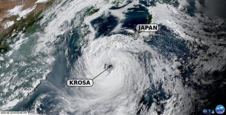 Himawari Satellitenbild vom Taifun KROSA am 14.08.2019 um 9:50 MESZ - CIRA RAMMB