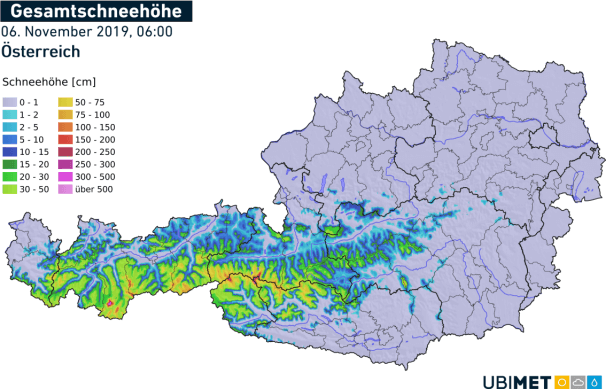 Aktuelle Schneehöhe in Österreich