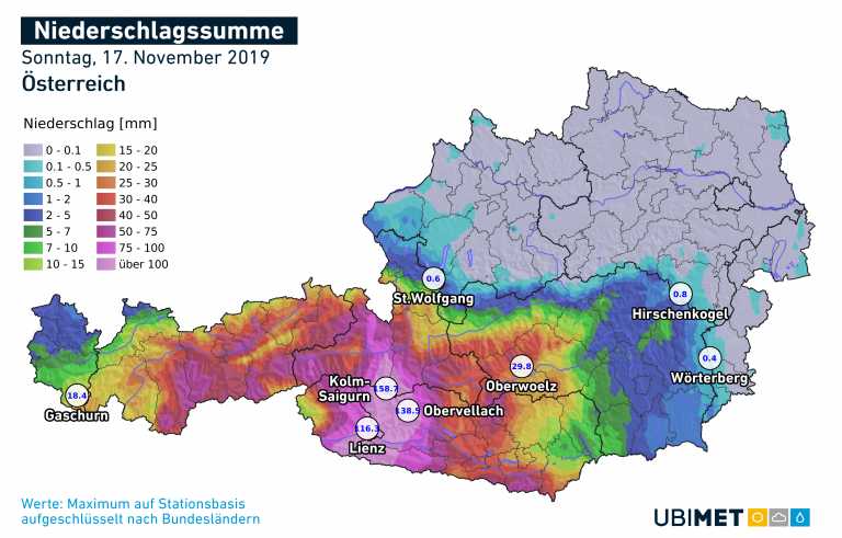 Heftige Unwetter mit Schnee und Regen im Österreich