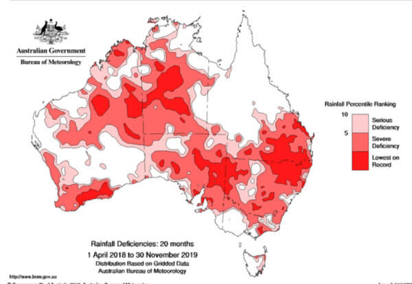 Regionen mit markantem Regendefizit über die letzten 20 Monate @ BOM, Australian Government
