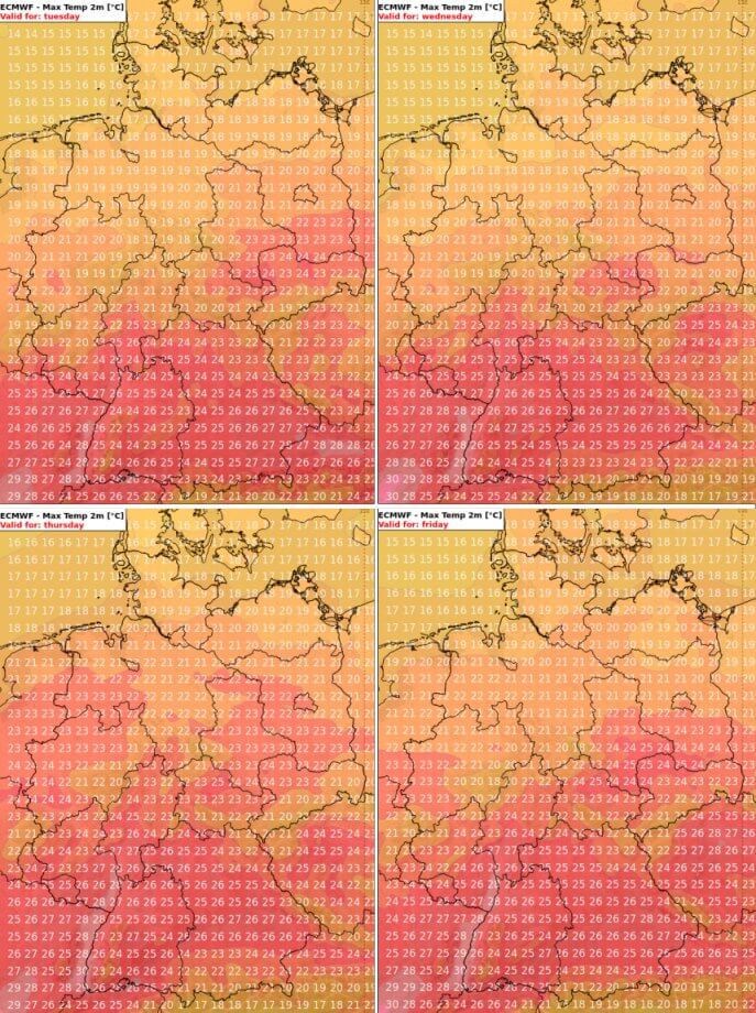 Luftmassengrenze quer über Deutschland