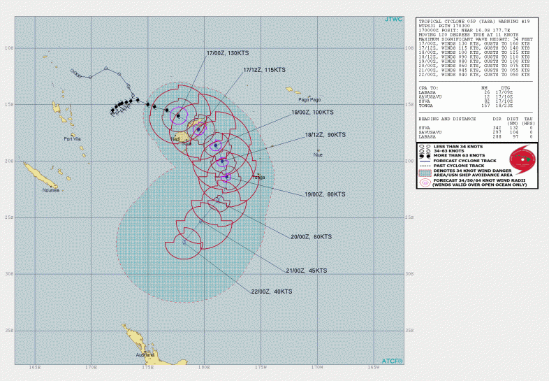 Zyklon YASA nimmt Kurs auf die Fidschi-Inseln. © JTWC