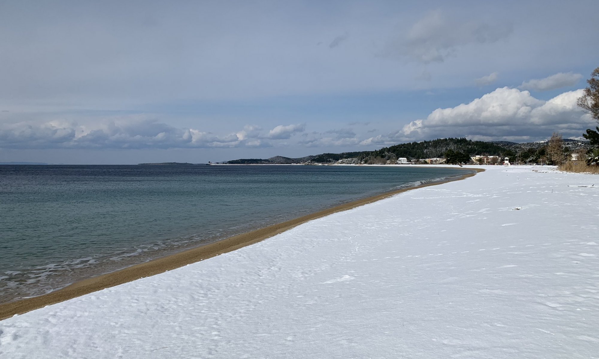 Schnee am Strand in Halkidiki 2022