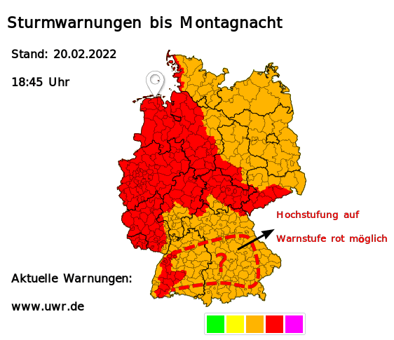 Sturmwarnungen für Deutschland, gültig bis Montagnacht - www.uwr.de