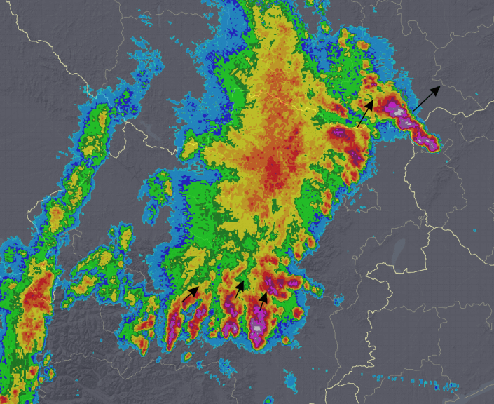 Radarbild von 20 Uhr, Quelle: Austria Control/UBIMET