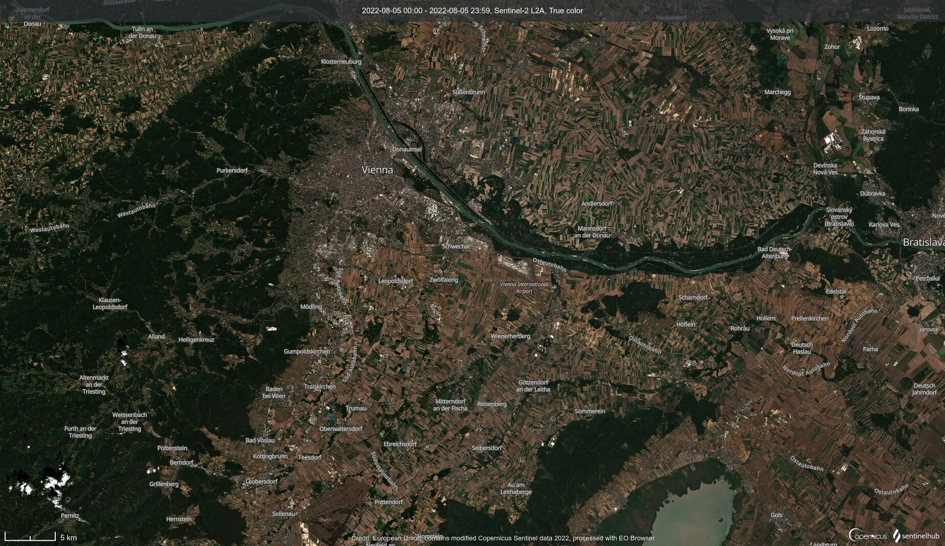 Satellitenbilder zeigen Trockenheit im Wiener Umland