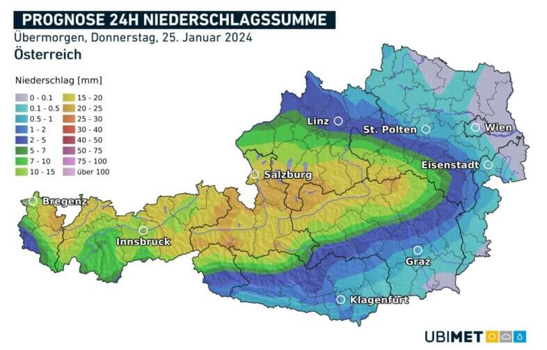 Prognose der Niederschlagsmenge am Donnerstag - UBIMET