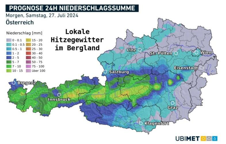 Prognose der Niederschlagssumme am Samstag - UBIMET