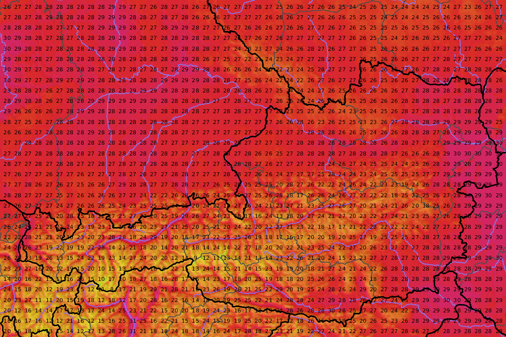 Prognose der Höchstwerte am 31. Mai 2025. © UBIMET