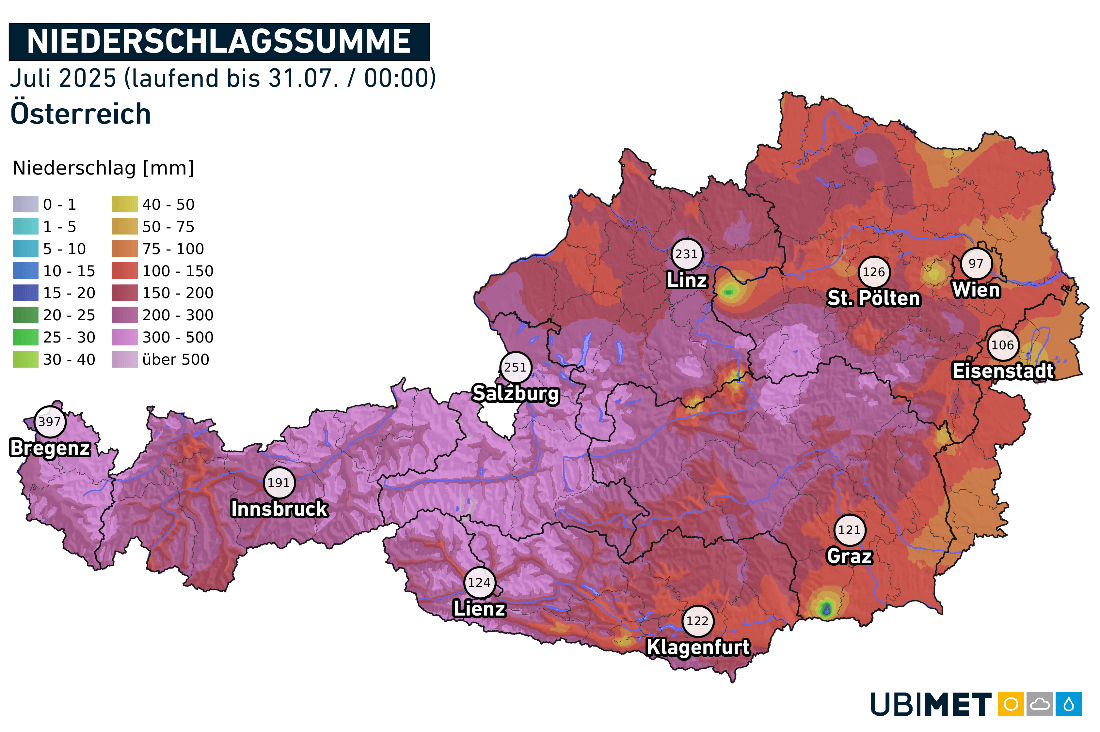 Niederschlagssumme im Juli 2025.