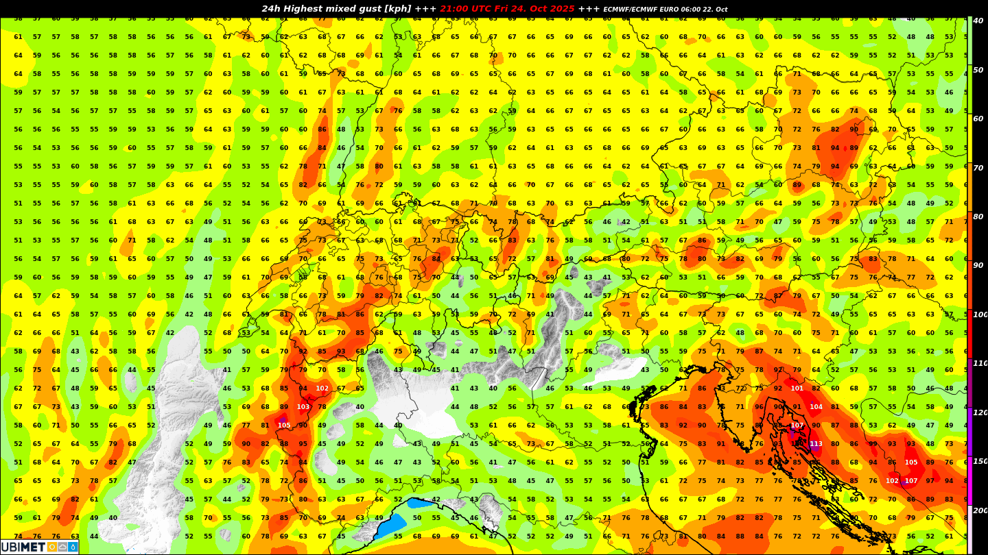 24-stündige Böen ECMWF für Freitag 24.10.2025 21 UTC 