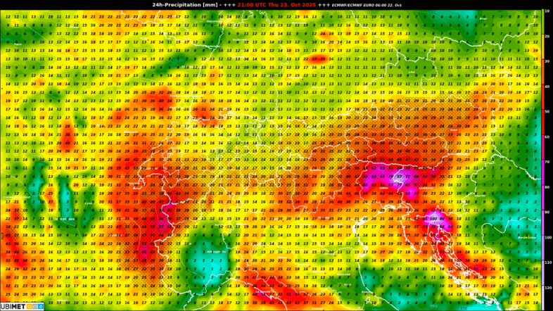 Niederschlagsmengen ECMWF bis Donnerstag 21 UTC
