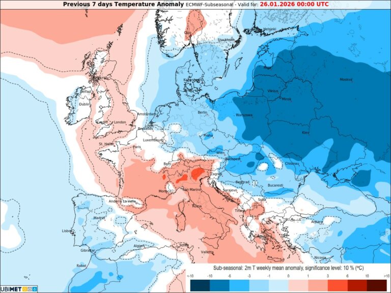 Prognose der Temperaturabweichung für die kommende Woche - ECMWF