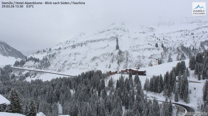 Am Montag an der Alpennordseite anhaltender Schneefall