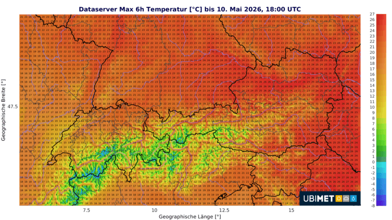 Prognose der frühsommerlichen Höchstwerte am Sonntag - UBIMET