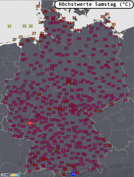 Prognose der Höchstwerte am Samstag - UBIMET, uwr.de