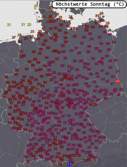 Prognose der Höchstwerte am Sonntag - UBIMET, uwr.de