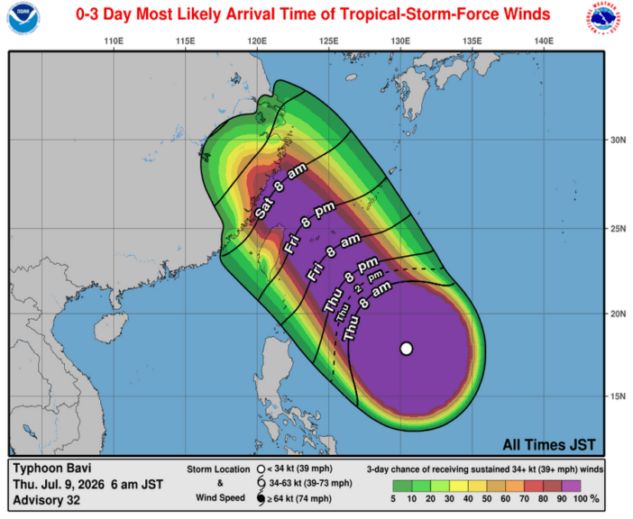 3-Tage-Vorhersage für die mögliche Sturmzugbahn, Quelle: https://www.weather.gov/gum/Cyclones