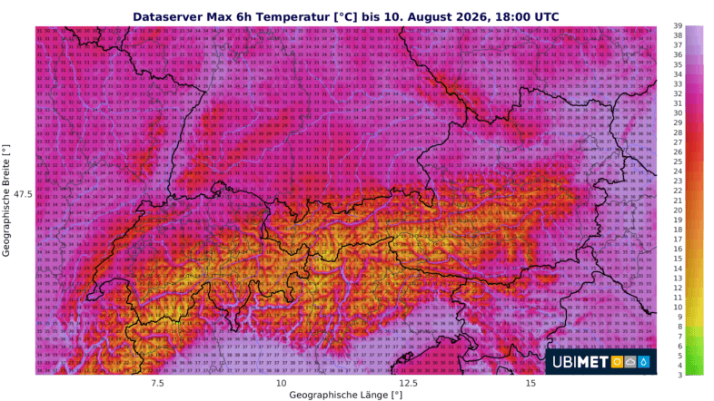 Prognose der Höchstwerte in °C für den Montag - UBIMET