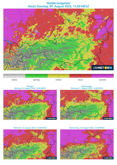 Prognose der Waldbrandgefahr bis Donnerstag - UBIMET